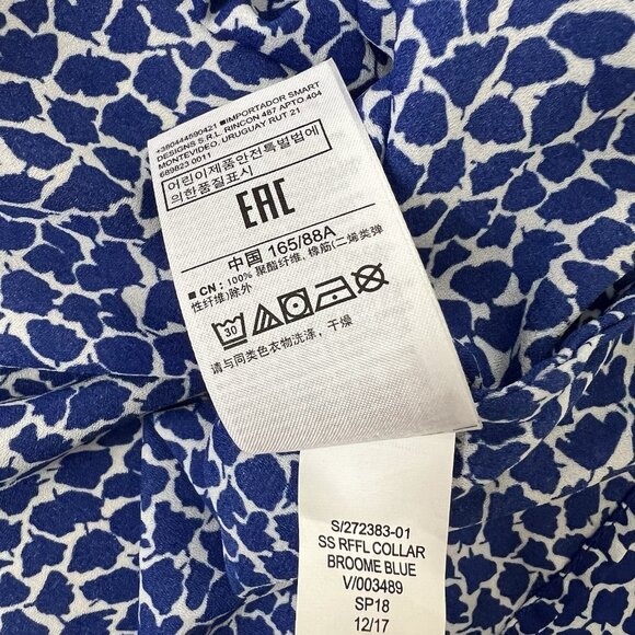 GAP Ruffle Collar Blouse Size Small Broome Blue Notch V Tie Neckline Chiffon Top - Picture 6 of 7